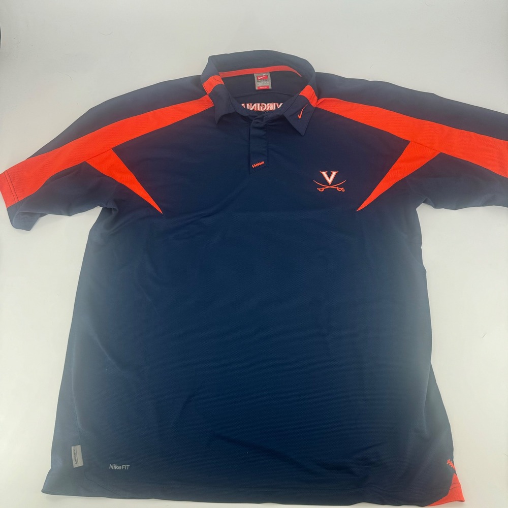 Nike Team Virginia Cavaliers UVA Polo Shirt Mens XL Navy Blue Orange NikeFIT DRY